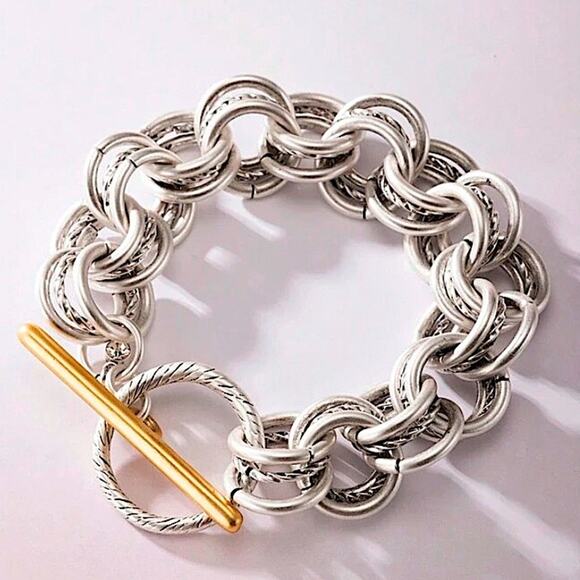 Silver Stainless Steel Bracelet Chain Link Boho Statement Piece - Picture 1 of 5